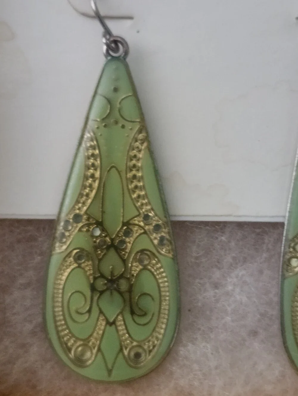 Candie's Mint Green and Gold Teardrop Boho Style Dangle Earrings